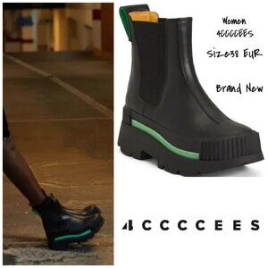 4CCCCEES Women's Black Chelsea Leather Boots Size 38 EUR 8 US - New